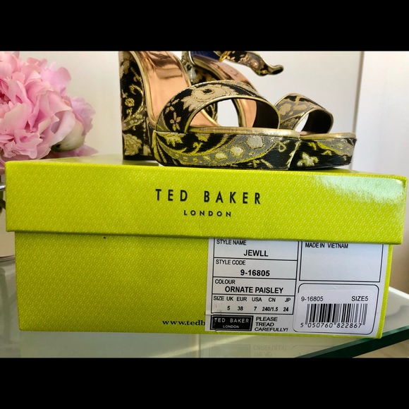 Ted Baker Gold and Blue Paisley platforms. - Picture 5 of 6